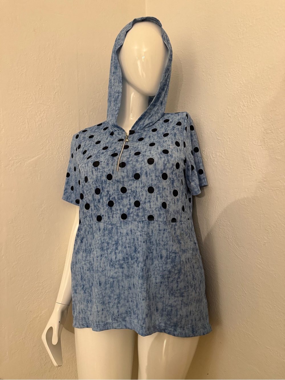 Blue Polka Dot Hoodie Tee - Women